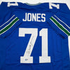 Autographed/Signed Walter Jones Seattle Blue Football Jersey JSA COA by Hall of Fame Sports Memorabilia