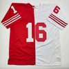 Autographed/Signed Joe Montana San Francisco Split Red/White Football Jersey JSA COA