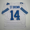 Autographed/Signed Amon-Ra St. Brown Detroit White Football Jersey Beckett BAS COA by Hall of Fame Sports Memorabilia
