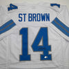 Autographed/Signed Amon-Ra St. Brown Detroit White Football Jersey Beckett BAS COA by Hall of Fame Sports Memorabilia