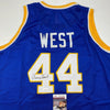Autographed/Signed Jerry West West Virginia Blue College Basketball Jersey JSA COA by Hall of Fame Sports Memorabilia