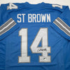 Autographed/Signed Amon-Ra St. Brown Detroit Current Blue Football Jersey Beckett BAS COA by Hall of Fame Sports Memorabilia