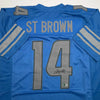 Autographed/Signed Amon-Ra St. Brown Detroit Blue Football Jersey Beckett BAS COA by Hall of Fame Sports Memorabilia