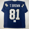 Autographed/Signed Tim Brown Heisman 87 Notre Dame Blue College Football Jersey Beckett BAS COA