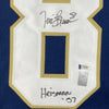 Autographed/Signed Tim Brown Heisman 87 Notre Dame Blue College Football Jersey Beckett BAS COA