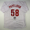 Autographed/Signed Jonathan Papelbon Philadelphia Pinstripe Baseball Jersey JSA COA