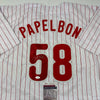 Autographed/Signed Jonathan Papelbon Philadelphia Pinstripe Baseball Jersey JSA COA