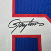 Framed Autographed/Signed Lawrence Taylor 35x39 New York Blue Stat Football Jersey Beckett BAS COA