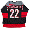 Autographed/Signed Logan Stankoven Carolina Black Hockey Jersey Beckett BAS COA