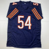 Autographed/Signed Brian Urlacher HOF 18 Chicago Blue Football Jersey Beckett BAS COA