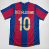 Autographed/Signed Ronaldinho Barcelona Blue/Red Soccer Jersey Beckett BAS COA