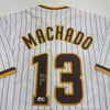 Autographed/Signed Manny Machado San Diego Pinstripe Baseball Jersey Beckett BAS COA
