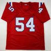 Autographed/Signed Tedy Bruschi New England Red Football Jersey JSA COA