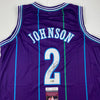 Autographed/Signed Larry Johnson Charlotte Purple Basketball Jersey JSA COA by Hall of Fame Sports Memorabilia