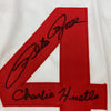 Autographed/Signed Pete Rose Inscribed Charlie Hustle Cincinnati White Baseball Jersey JSA COA