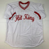 Autographed/Signed Pete Rose Inscribed Charlie Hustle Cincinnati White Baseball Jersey JSA COA