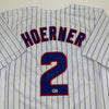Autographed/Signed Nico Hoerner Chicago Pinstripe Baseball Jersey Beckett BAS COA