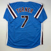 Autographed/Signed Trea Turner Philadelphia Blue Retro Baseball Jersey Beckett BAS COA