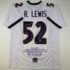 Autographed/Signed Ray Lewis Baltimore White Stat Football Jersey Beckett BAS COA