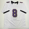 Autographed/Signed Lamar Jackson Baltimore White Block Football Jersey JSA COA