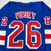 Autographed/Signed Jimmy Vesey New York Blue Hockey Jersey JSA COA by Hall of Fame Sports Memorabilia