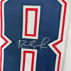 Framed Autographed/Signed Randy Moss 35x39 New England White Football Jersey Beckett BAS COA