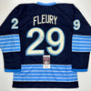 Autographed/Signed Marc-Andre Fleury Pittsburgh Blue Winter Classic Hockey Jersey JSA COA