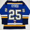 Autographed/Signed Jordan Kyrou St. Louis Blue Hockey Jersey JSA COA by Hall of Fame Sports Memorabilia