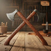 Handmade Norse Viking Axe Pair with Damascus Steel Heads & Hand Engraved Wooden Handles by JW SteelCrafts