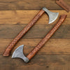 Handmade Norse Viking Axe Pair with Damascus Steel Heads & Hand Engraved Wooden Handles by JW SteelCrafts