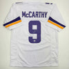 Autographed/Signed J.J. JJ McCarthy Minnesota White Football Jersey Beckett BAS COA by Hall of Fame Sports Memorabilia