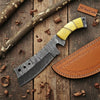 Handmade Damascus Tanto Knife with Camel Bone Handle | Full Tang Fixed Blade by JW SteelCrafts