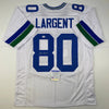 Autographed/Signed Steve Largent Seattle White Football Jersey PSA/DNA COA by Hall of Fame Sports Memorabilia