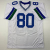 Autographed/Signed Steve Largent Seattle White Football Jersey PSA/DNA COA by Hall of Fame Sports Memorabilia