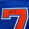 Framed Autographed/Signed Paul Coffey 35x39 Edmonton Blue Hockey Jersey JSA COA by Hall of Fame Sports Memorabilia