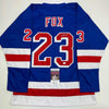 Autographed/Signed Adam Fox New York Blue Hockey Jersey JSA COA