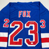 Autographed/Signed Adam Fox New York Blue Hockey Jersey JSA COA