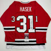 Autographed/Signed Dominik Hasek Chicago Red Hockey Jersey JSA COA