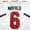 Autographed/Signed Baker Mayfield Tampa Bay White Football Jersey Beckett BAS COA by Hall of Fame Sports Memorabilia