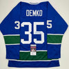 Autographed/Signed Thatcher Demko Vancouver Blue Hockey Jersey JSA COA
