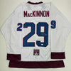 Autographed/Signed Nathan MacKinnon Colorado White Hockey Jersey JSA COA