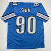 Autographed/Signed Ndamukong Suh Detroit Blue Football Jersey Beckett BAS COA by Hall of Fame Sports Memorabilia