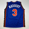Autographed/Signed Stephon Marbury New York Blue Basketball Jersey Beckett BAS COA by Hall of Fame Sports Memorabilia