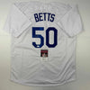 Autographed/Signed Mookie Betts Los Angeles LA White Baseball Jersey JSA COA by Hall of Fame Sports Memorabilia