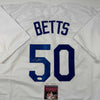 Autographed/Signed Mookie Betts Los Angeles LA White Baseball Jersey JSA COA by Hall of Fame Sports Memorabilia