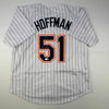 Autographed/Signed Trevor Hoffman San Diego Pinstripe Baseball Jersey Beckett BAS COA