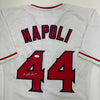Autographed/Signed Mike Napoli Los Angeles LA Anaheim White Baseball Jersey JSA COA