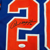 Framed Autographed/Signed Howard Johnson HOJO 35x39 New York Blue Baseball Jersey JSA COA