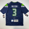 Autographed/Signed Russell Wilson Seattle Seahawks Blue Authentic Football Jersey Beckett BAS COA