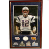 Framed Autographed/Signed Tom Brady New England Patriots Signature Cut Index Card Super Bowl Patches JSA COA/LOA